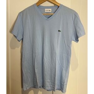 Lacoste Mens V-Neck T-Shirt Light Blue 100% Pima Cotton Regular Fit Size M